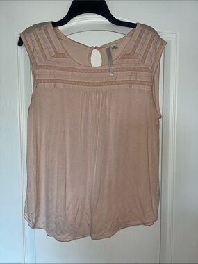 LC Lauren Conrad Blush Pink Sleeveless Crochet Yoke Top